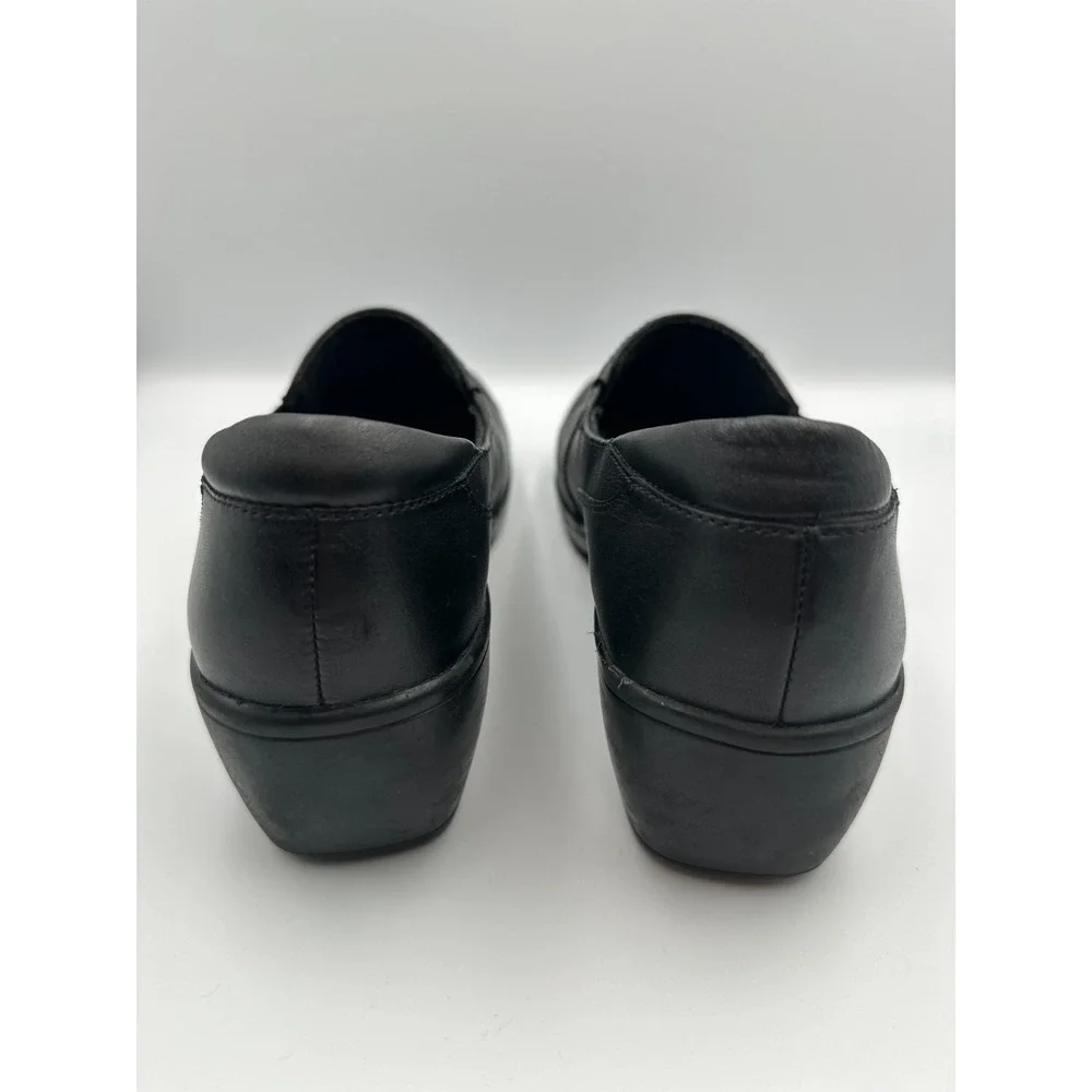 Clarks GRASP Black Leather Slip On Work Comfort Loafers Clogs Women's Size‎ 11 M